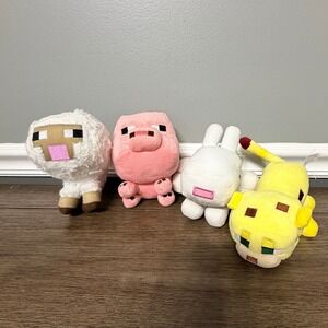 Minecraft Plush Toy Stuffed Animal Toy Lot of 4 Sheep Pig Ocelot Pig and Bunny